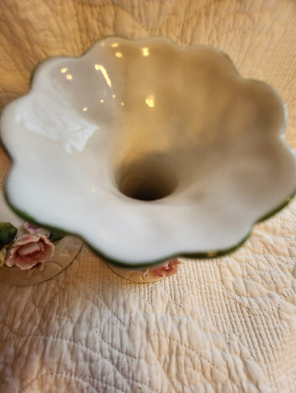 Set Of 2 Porcelain White Floral 5 Inch Candle Holders in with Pastel Roses - Picture 7 of 16